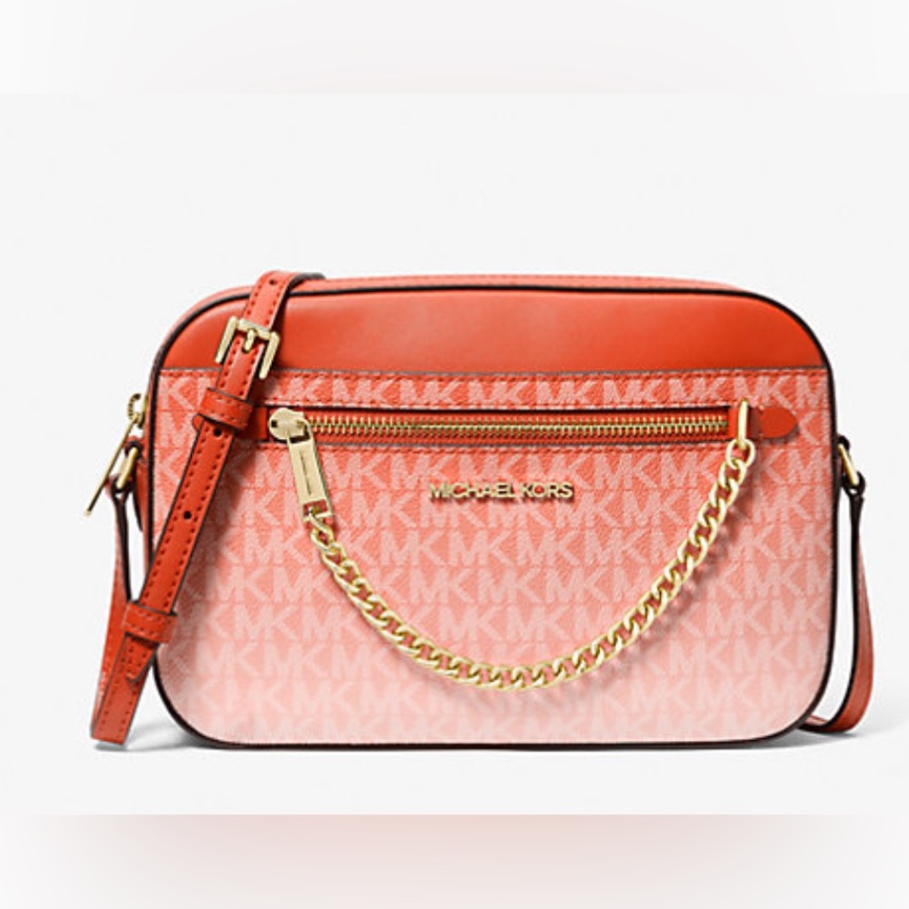 Michael Kors Jet Set Large Signature Logo Ombré Red Clay Crossbody Bag 🔥
